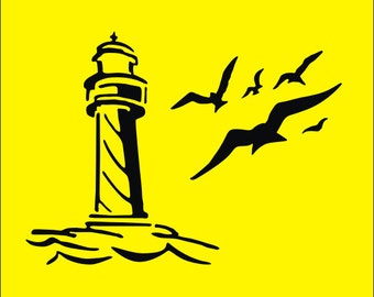 Lighthouse with Seagulls - svg - ai -dxf - cdr - pat - jpeg - png - pdf - wmf - docx - Iron on Transfer - Vinyl Cutting - Laser Engraving
