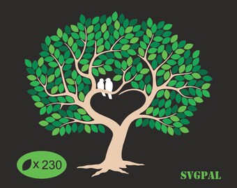 Tree with Love Birds SVG Wedding Tree Clipart Leafy Guestbook | Etsy