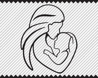 Mother and Child SVG Cricut Mother and Child Clipart Iron on Transfer Mother Child svg Laser Cutting Mothers Day svg Engraving file