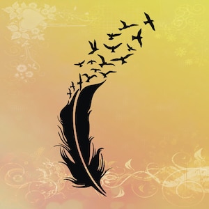 Feather with Birds SVG Cutting Vinyl Crafts  Feather and Birds SVG Cricut Feather Clipart Instant Download