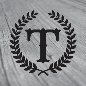 SVG Letra T con corona de laurel Cricut svg Diseño Clipart Monograma T svg Cameo Logotipo elegante SVG Monograma Proyectos de bricolaje Corte láser T svg