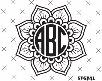 Personalización GRATUITA para diseño de monograma mandala Archivo de corte SVG Monograma mandala termoadhesivo Cricut Diseño de monograma mandala Archivo de corte láser