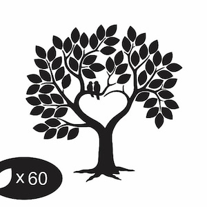60 Leaves Wedding Tree Guestbook SVG Clipart Tree with 60 Leaves Wedding Tree Print Cricut Laser Cutting Wedding Tree Guest Book Engraving