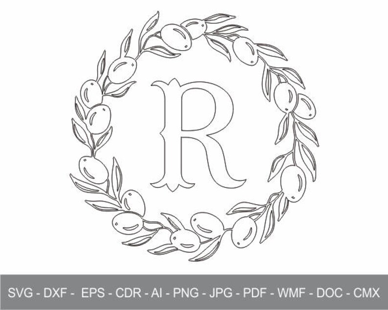 Download Letter R With Olive Wreath Cricut Svg Design Clipart Monogram R Svg Cameo Elegant Logo Svg Monogram For Diy Projects Laser Cutting R Svg Clip Art Art Collectibles