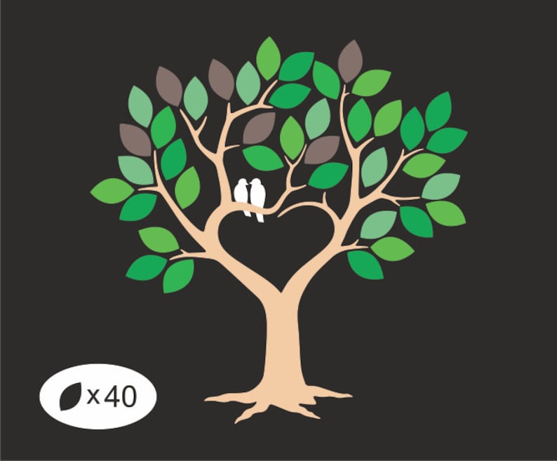 40 Leaves Wedding Tree Guestbook SVG Clipart Tree with 40 ...