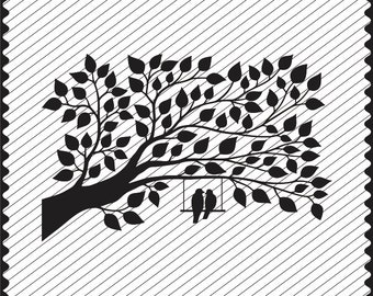 Wedding Tree SVG Cricut Guestbook Tree svg Clipart, Cameo Love Birds svg Wedding Guestbook Design Laser Cutting Tree of Love SVG