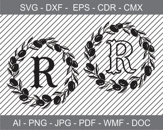 Download Letter R With Olive Wreath Cricut Svg Design Clipart Monogram Etsy