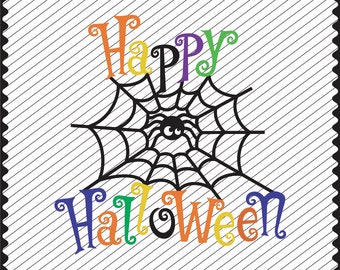 Buon Halloween con clipart di ragno e ragnatela, file SVG di Halloween, file per Cameo Silhouette - file per Cricut - file per taglio vinile, file PNG di Halloween