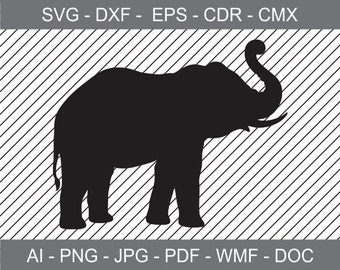 Elephant silhouette - svg - ai - dxf - cdr - pat - jpeg - png - pdf -wmf -docx -Printable Clipart - Cricut - Vinyl Cutting - Laser Engraving