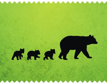 Black Bear Mother and Her Cubs Clipart, Black Bear SVG for Cutting and Engraving