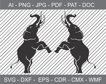 Elephant Silhouette Design SVG Clipart, Twin elephants on two legs Cricut Cutting and Engraving file