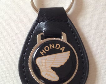 Honda Motorcycle Keychain Black Leather Key Chain