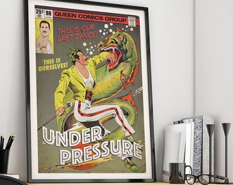 Queen Inspired Vintage Pulp Comic Book Cover - Under Pressure - A4 A3 A2 A1 + American Sizes Art Print