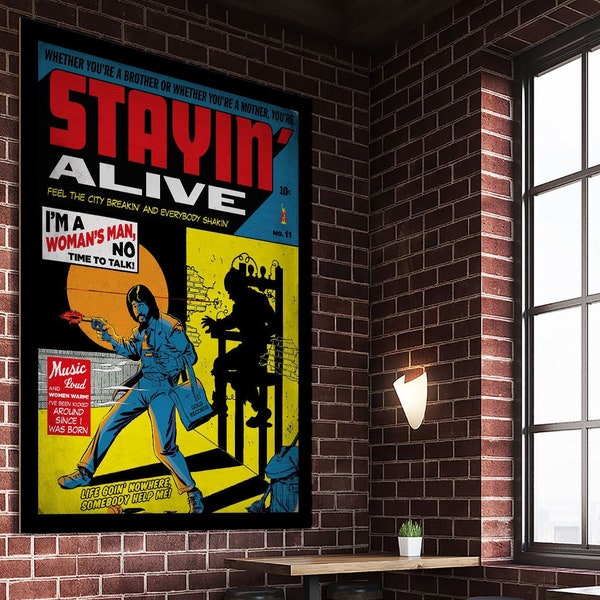 Bee Gees Inspired Vintage Pulp Comic Book Cover - Stayin' Alive - A4 A3 A2 A1 + American Sizes Art Print