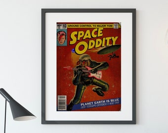 David Bowie Inspired Vintage Comic Book Cover - Space Oddity -  A4 A3 A2 A1 + Custom Sizes  Art Print