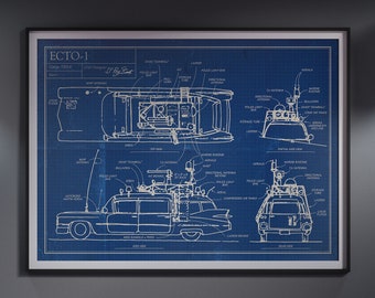 Ghostbusters Inspired - Ecto 1 -  Blueprint A4 A3 A2 A1 Art Print