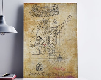 Treasure Island Inspired - Robert Louis Stevenson Replica Island Map A3 A2 A1 Art Print