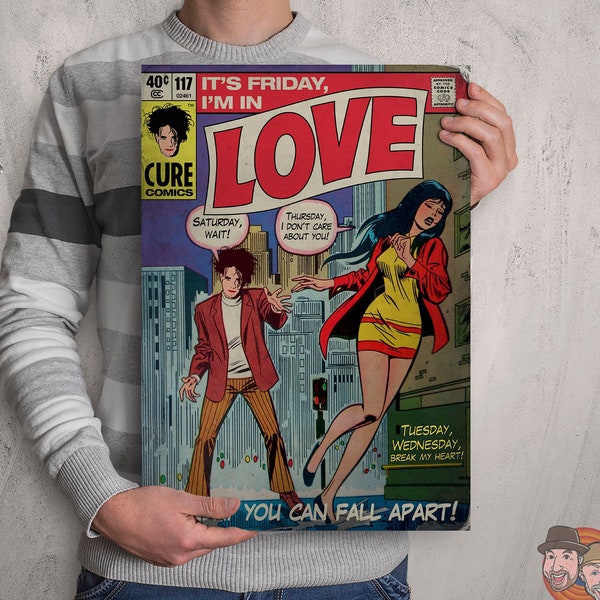 The Cure Inspired Pulp Comic Book Cover - Friday I'm in Love -  A4 A3 A2 A1 + Custom Sizes  Art Print