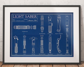 Star Wars Inspired 'Every Lightsaber' Jedi Blueprint A4 A3 A2 A1 Art Print