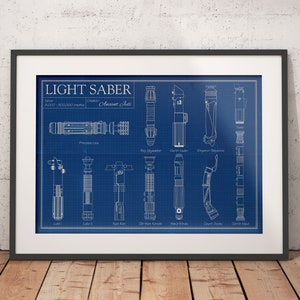 Star Wars Inspired 'Every Lightsaber' Jedi Blueprint A4 A3 A2 A1 Art Print