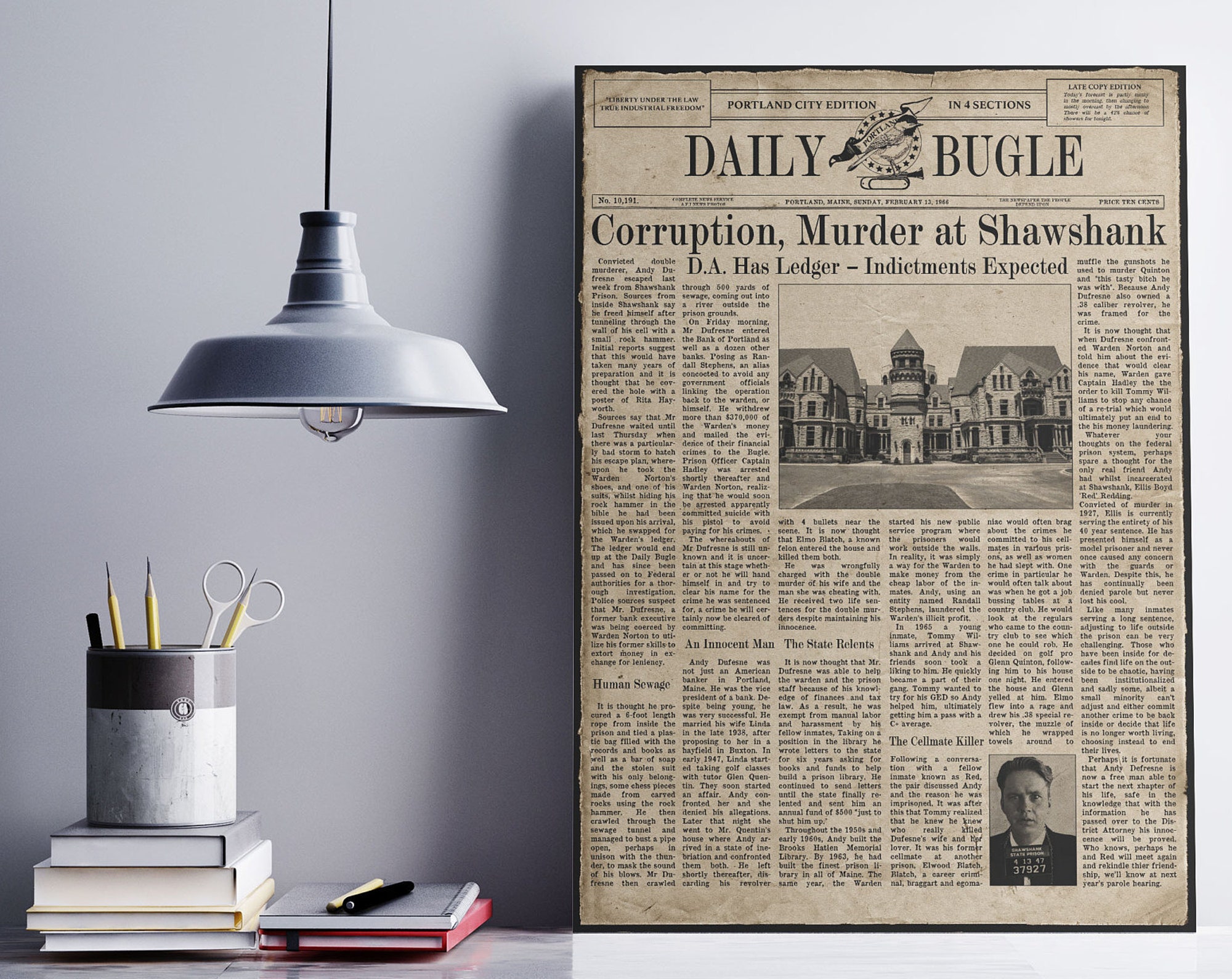 Vintage Look Shawshank Redemption Inspired Portland Daily Bugle Newspaper Movie
