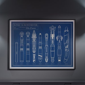 Doctor Who Inspired 'Every Sonic Screwdriver' Timelord Blueprint A4 A3 A2 A1 Art Print