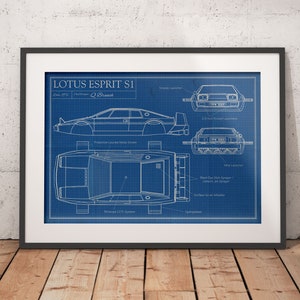 James Bond 007 Inspired - Lotus Esprit S1 - Q Branch Blueprint A4 A3 A2 A1 Art Print