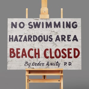 Jaws Inspired Amity Island - No Swimming - Sign Prop A4 A3 A2 & A1 Art Print