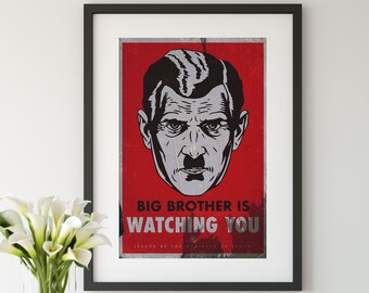 Vintage Style George Orwell 1984 - Big Brother is Watching You - A4 A3 A2 Art Print