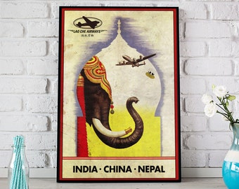 Retro Look Indiana Jones Inspired Lao Che Air Freight - India - China - Nepal - Vintage A4 A3 A2 Art Print