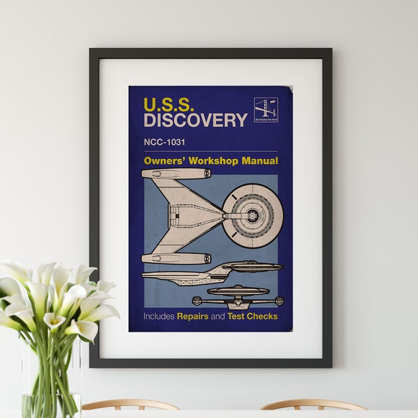 Star Trek Inspired USS Discovery NCC-1031 Haynes Style Vintage Look Workshop Manual A4 A3 A2 Art Print