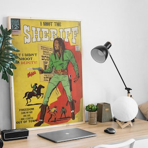 Bob Marley Inspired Vintage Pulp Comic Book Cover - I Shot The Sheriff - A4 A3 A2 A1 + American Sizes Art Print