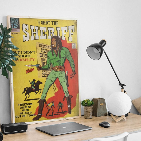 Bob Marley Inspiré vintage Pulp Comic Book Cover - I Shot The Sheriff - A4 A3 A2 A1 + Tailles américaines Art Print