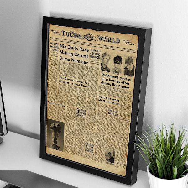 The Outsiders Inspired - Tulsa Daily World - Vintage Style Replica Prop Newspaper A4 A3 A2 A1 Art Print