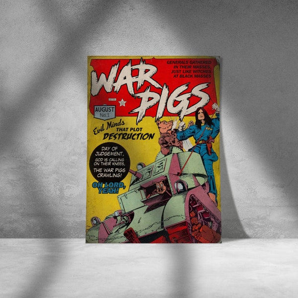 Portada de cómic Pulp vintage inspirada en Black Sabbath - War Pigs - A4 A3 A2 A1 + Impresión de arte de tamaños americanos