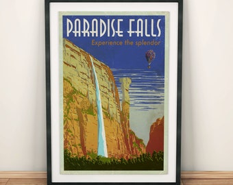 Vintage Style Up Inspired Paradise Falls A4 A3 A2 Art Print