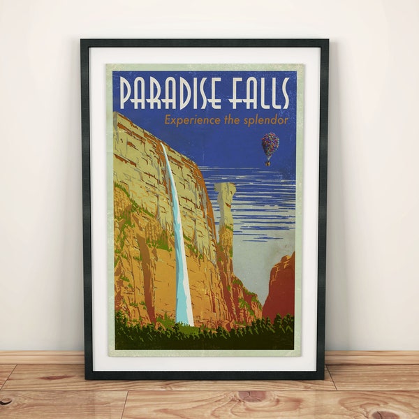 Vintage Style Up Inspired Paradise Falls A4 A3 A2 Art Print