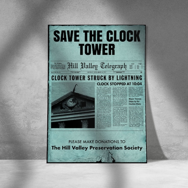 Back to the Future Inspired "Save the Clock Tower" Flyer A4 A3 A2 Art Print