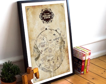 Map of The Hollow Earth - Vintage Style Mythological Map A4 A3 A2 A1 A0 Art Print