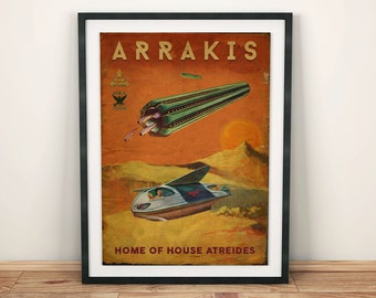 Arrakis - Maison de la Maison Atréides - Un style rétro inspiré de Dune voyage vintage A2 A3 A4 = A6 Carte postale Art Print