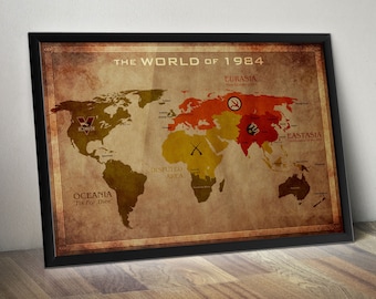 George Orwell 1984 Map of the World: Vintage Style Art Print