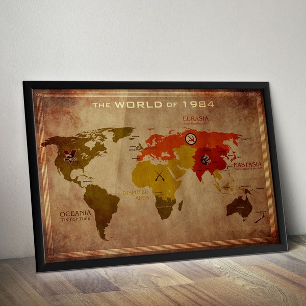 Map of the World - George Orwell 1984 - Vintage Style Map A3 A2 A1 A0 Art Print