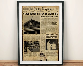 Back to the Future Inspired Hill Valley Telegraph Vintage Style Newspaper A4 A3 A2 A1 Art Print
