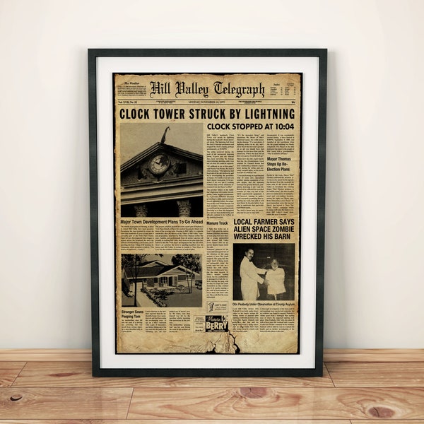 Back to the Future Inspired Hill Valley Telegraph Vintage Style Newspaper A4 A3 A2 A1 Art Print