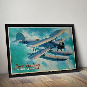 Retro Indiana Jones Inspired Raiders of the Lost Ark - Jock Lindsey Flying School Vintage A4 A3 A2 Art Print