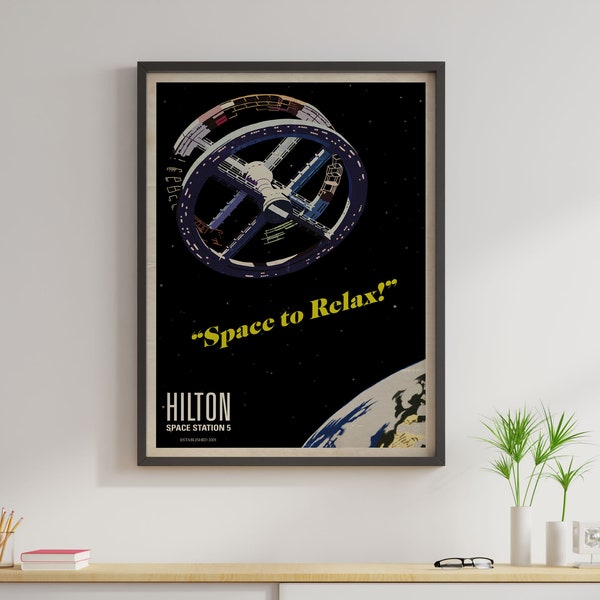 Vintage 2001 A Space Odyssey Inspired Hilton Space Station 5 Hotel Prop A2 A3 A4 Art Print