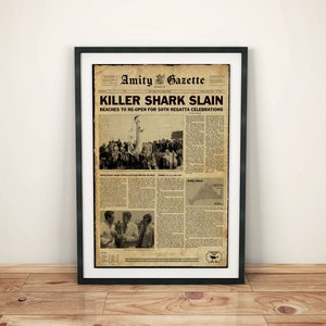 Jaws Inspired Vintage Style Amity Gazette Prop Newspaper A4 A3 A2 & A1 Art Print