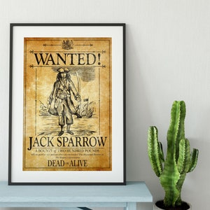 Pirates of the Caribbean Inspired  - Jack Sparrow Wanted Pirate Prop Replica - A4 A3 A2 Art Print