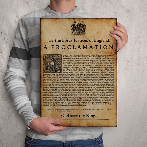 Pirates of the Caribbean Inspired  - Jack Sparrow George II Proclamation Pirate Warrant - A4 A3 A2 Art Print