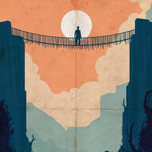 Retro Indiana Jones Temple of Doom Inspired Rope Bridge Vintage Look A4 A3 A2 Poster Print